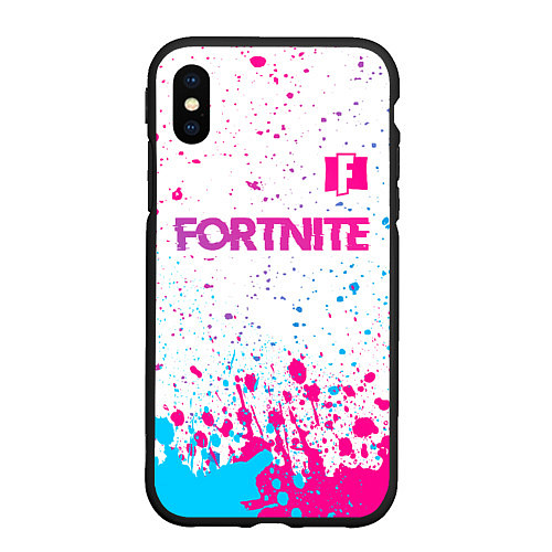 Чехол iPhone XS Max матовый Fortnite Neon Gradient / 3D-Черный – фото 1