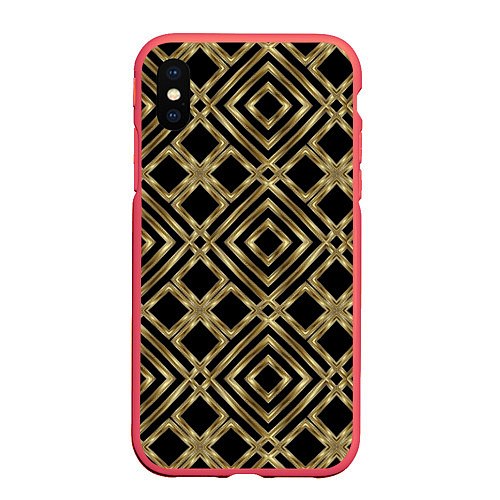 Чехол iPhone XS Max матовый GOLD LUXURY Золотая абстракция / 3D-Красный – фото 1