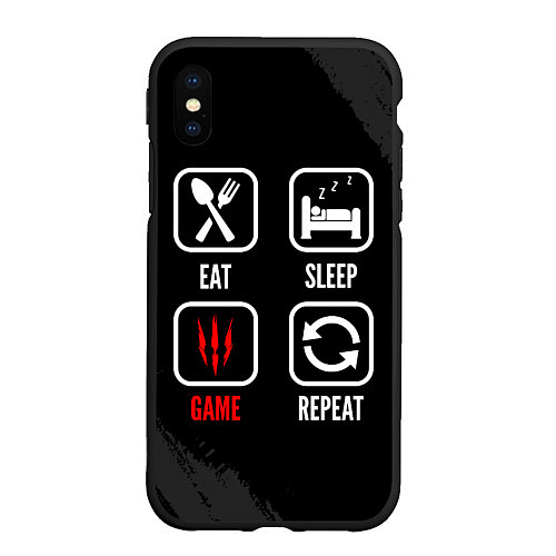 Чехол iPhone XS Max матовый Eat, Sleep, The Witcher, Repeat / 3D-Черный – фото 1