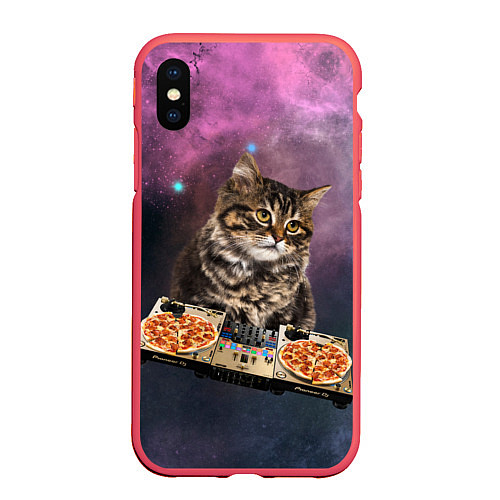 Чехол iPhone XS Max матовый Космический котёнок диджей Space DJ Cat / 3D-Красный – фото 1