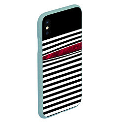 Чехол iPhone XS Max матовый Полосатый современный черно-белый с красной вставк, цвет: 3D-мятный — фото 2