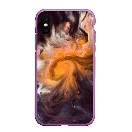 Чехол iPhone XS Max матовый Неоновые краски - Оранжевый / 3D-Фиолетовый – фото 1