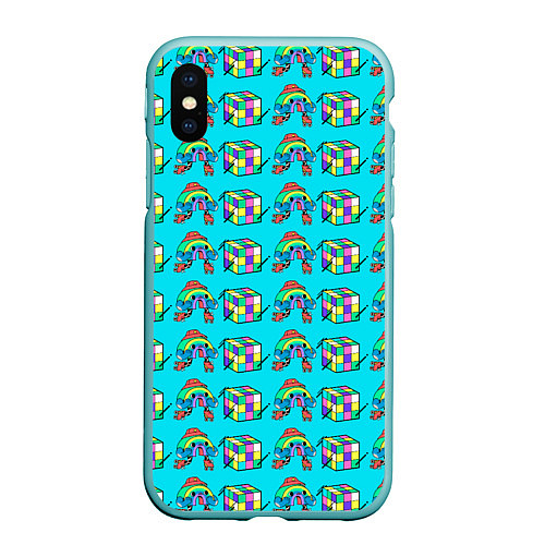 Чехол iPhone XS Max матовый RAINBOW AND CUBE / 3D-Мятный – фото 1