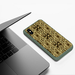 Чехол iPhone XS Max матовый GOLD - золотые узоры, цвет: 3D-темно-зеленый — фото 2