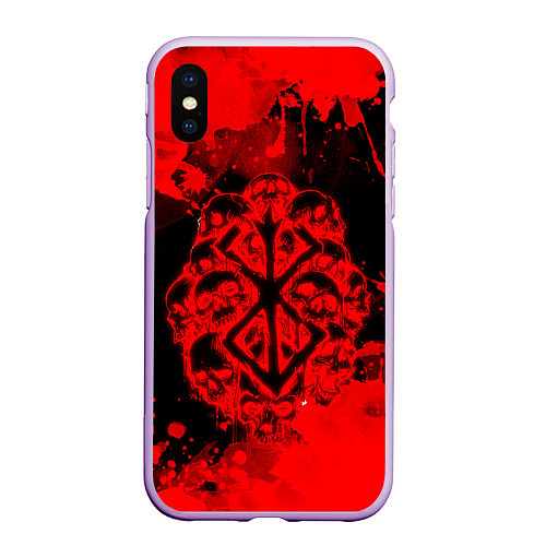 Чехол iPhone XS Max матовый КЛЕЙМО ЖЕРТВЫ И ЧЕРЕПА БЕРСЕРК - BERSERK / 3D-Сиреневый – фото 1