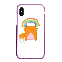 Чехол iPhone XS Max матовый Rainbow Fox, цвет: 3D-фиолетовый