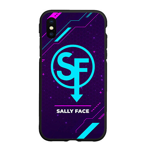 Чехол iPhone XS Max матовый Символ Sally Face в неоновых цветах на темном фоне / 3D-Черный – фото 1