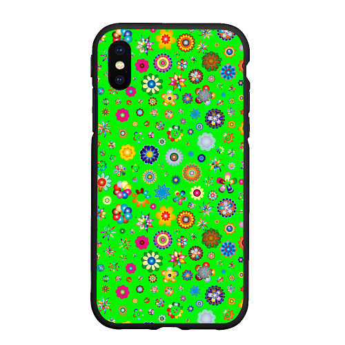 Чехол iPhone XS Max матовый TEXTURE OF MULTICOLORED FLOWERS / 3D-Черный – фото 1