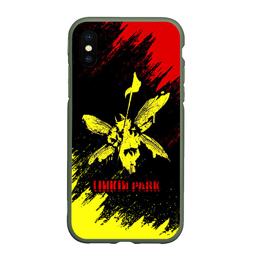 Чехол iPhone XS Max матовый Linkin Park желто-красный / 3D-Темно-зеленый – фото 1