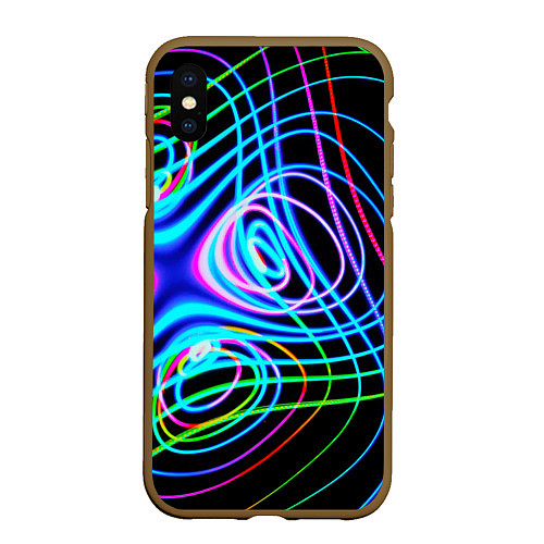 Чехол iPhone XS Max матовый Неоновое множество линий - Голубой / 3D-Коричневый – фото 1