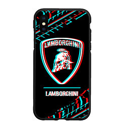 Чехол iPhone XS Max матовый Значок Lamborghini в стиле Glitch на темном фоне, цвет: 3D-черный