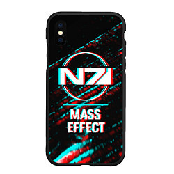 Чехол iPhone XS Max матовый Mass Effect в стиле Glitch Баги Графики на темном