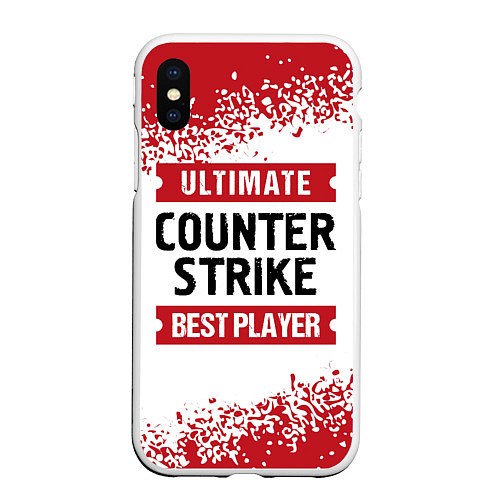 Чехол iPhone XS Max матовый Counter Strike: красные таблички Best Player и Ult / 3D-Белый – фото 1