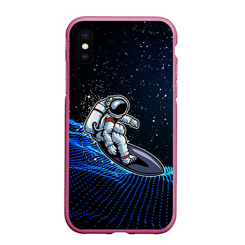 Чехол iPhone XS Max матовый Космонавт на доске - серфинг / 3D-Малиновый – фото 1