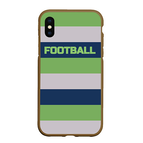 Чехол iPhone XS Max матовый Цветные полосы текст футбол Text football colored / 3D-Коричневый – фото 1