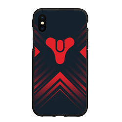 Чехол iPhone XS Max матовый Красный Символ Destiny на темном фоне со стрелками