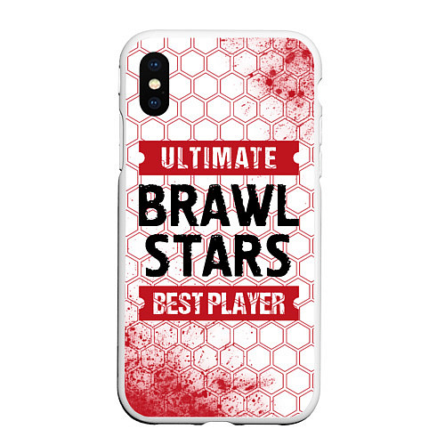 Чехол iPhone XS Max матовый Brawl Stars: красные таблички Best Player и Ultima / 3D-Белый – фото 1