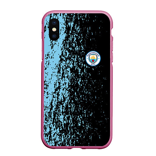 Чехол iPhone XS Max матовый Manchester city манчестер сити голубые брызги / 3D-Малиновый – фото 1