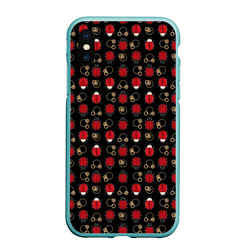 Чехол iPhone XS Max матовый Красные Божьи коровки на черном фоне ladybug / 3D-Мятный – фото 1