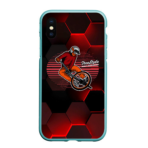 Чехол iPhone XS Max матовый Велосипедист - экстрим / 3D-Мятный – фото 1