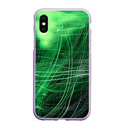 Чехол iPhone XS Max матовый Неоновые волны и линии - Зелёный, цвет: 3D-сиреневый