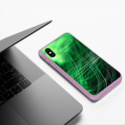 Чехол iPhone XS Max матовый Неоновые волны и линии - Зелёный, цвет: 3D-сиреневый — фото 2