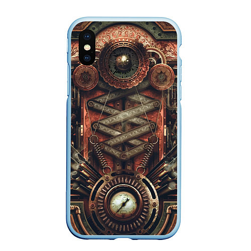Чехол iPhone XS Max матовый Mechanical device in Steampunk Retro style / 3D-Голубой – фото 1
