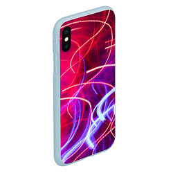 Чехол iPhone XS Max матовый Неоновые линии и фонари - Красный, цвет: 3D-голубой — фото 2