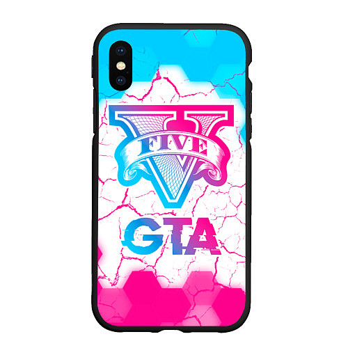 Чехол iPhone XS Max матовый GTA Neon Gradient / 3D-Черный – фото 1