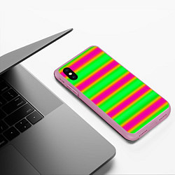 Чехол iPhone XS Max матовый Зелено-малиновые мягкие размытые полосы, цвет: 3D-розовый — фото 2