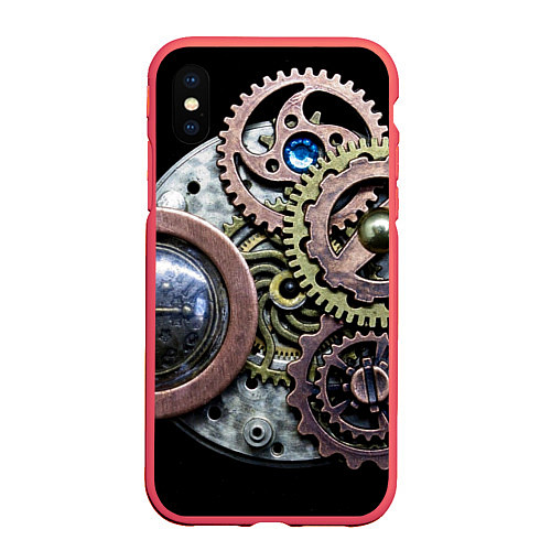 Чехол iPhone XS Max матовый Mechanism of gears in Steampunk style / 3D-Красный – фото 1