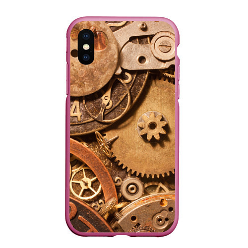 Чехол iPhone XS Max матовый Механистическая композиция из металлических детале / 3D-Малиновый – фото 1