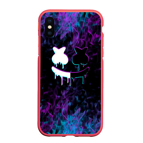 Чехол iPhone XS Max матовый Marshmello neon пламя / 3D-Красный – фото 1