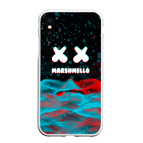 Чехол iPhone XS Max матовый Marshmello logo крапинки / 3D-Белый – фото 1