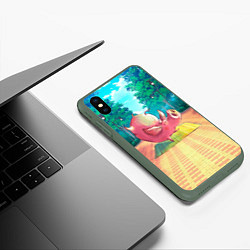 Чехол iPhone XS Max матовый Поросенок занимается йогой, цвет: 3D-темно-зеленый — фото 2