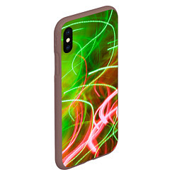 Чехол iPhone XS Max матовый Неоновые линии и фонари - Зелёный, цвет: 3D-коричневый — фото 2