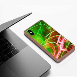 Чехол iPhone XS Max матовый Неоновые линии и фонари - Зелёный, цвет: 3D-коричневый — фото 2