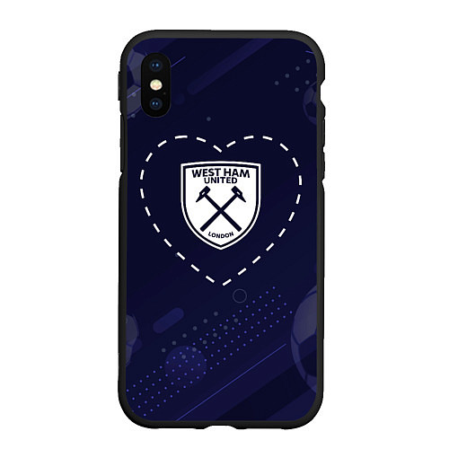 Чехол iPhone XS Max матовый Лого West Ham в сердечке на фоне мячей / 3D-Черный – фото 1