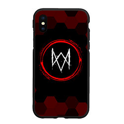 Чехол iPhone XS Max матовый Символ Watch Dogs и краска вокруг на темном фоне