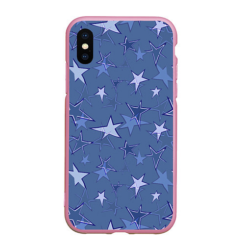 Чехол iPhone XS Max матовый Gray-Blue Star Pattern / 3D-Розовый – фото 1