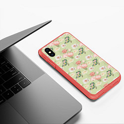 Чехол iPhone XS Max матовый Розы на фоне салатного цвета roses, цвет: 3D-красный — фото 2