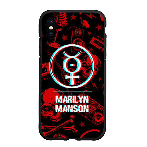 Чехол iPhone XS Max матовый Marilyn Manson Rock Glitch / 3D-Черный – фото 1