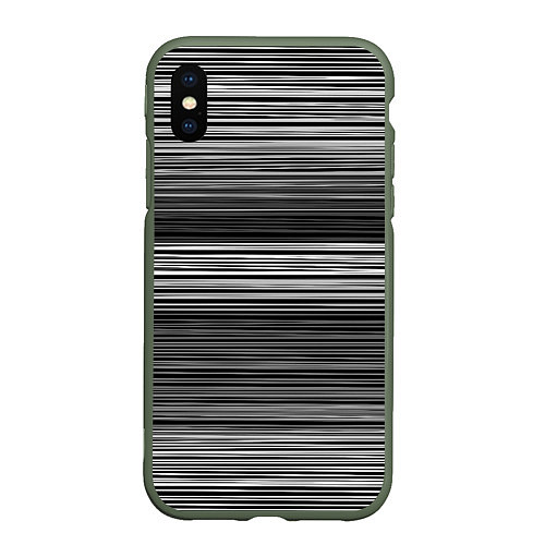 Чехол iPhone XS Max матовый Black and white thin stripes Тонкие полосы / 3D-Темно-зеленый – фото 1