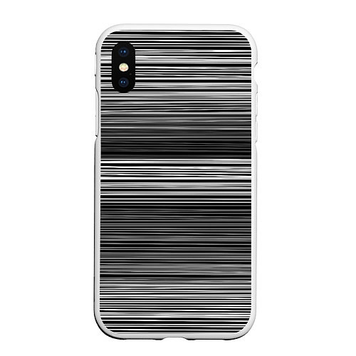 Чехол iPhone XS Max матовый Black and white thin stripes Тонкие полосы / 3D-Белый – фото 1