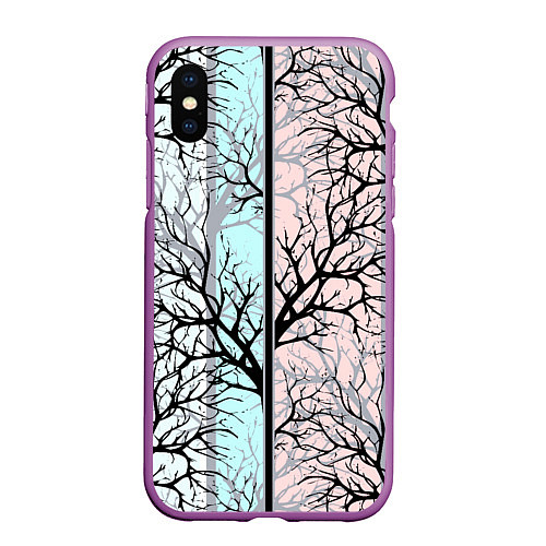 Чехол iPhone XS Max матовый Абстрактный узор tree branches / 3D-Фиолетовый – фото 1