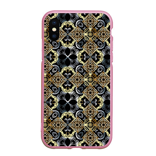 Чехол iPhone XS Max матовый BLACK AND GOLD узоры / 3D-Розовый – фото 1