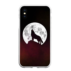 Чехол iPhone XS Max матовый Волк и луна Wolf and moon, цвет: 3D-белый