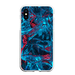 Чехол iPhone XS Max матовый Неоновые куски льда - Голубой и красный, цвет: 3D-белый