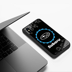 Чехол iPhone XS Max матовый Subaru в стиле Top Gear со следами шин на фоне, цвет: 3D-черный — фото 2