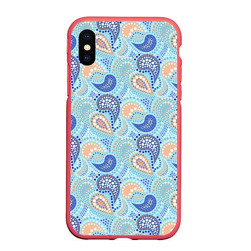 Чехол iPhone XS Max матовый Турецкий огурец Turkish cucumber blue pattern / 3D-Красный – фото 1